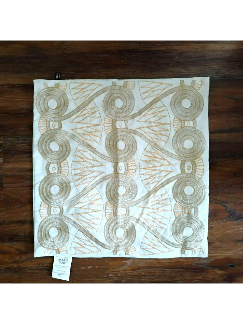 Rodeo Home Art Deco Embroidered Pillow Cover Cream & Gold Geometric 19"